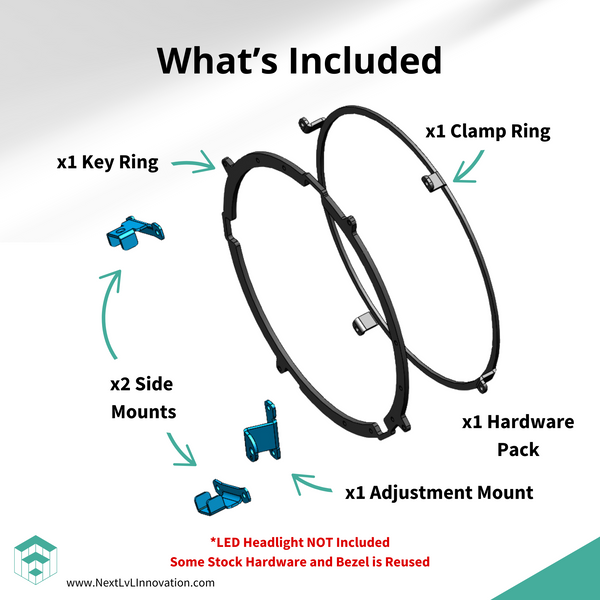 NLI's 7in M3 motorcycle headlight adapter component list