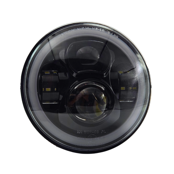 7in LED Black Headlight with White Halo